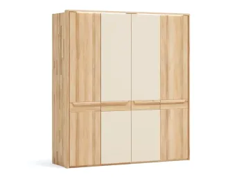 Шафа Глорія 4-дверна натурального кольору, матеріал бук, дві середні дверки матове скло біле з паспарту й підсвіткою