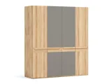 Шафа Глорія 4-дверна натурального кольору, матеріал зрощений/цільний бук, дві середні дверки матове скло сіре (загальний вигляд)