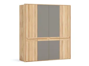 Шафа Глорія 4-дверна натурального кольору, матеріал зрощений/цільний бук, дві середні дверки матове скло сіре з паспарту