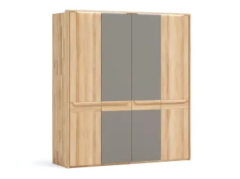 Шафа Глорія 4-дверна натурального кольору, матеріал бук, дві середні дверки матове скло сіре з паспарту й підсвіткою