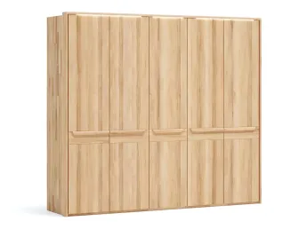 Шафа Глорія 5-дверна натурального кольору, матеріал зрощений/цільний бук, дверки дерево з паспарту та підсвіткою