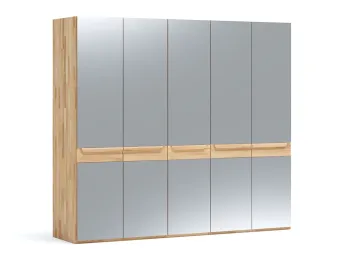 Шафа Глорія 5-дверна натурального кольору, матеріал зрощений/цільний бук, дверки дзеркало (загальний вигляд)