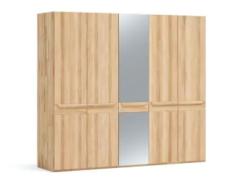 Шафа Глорія 5-дверна натурального кольору, матеріал зрощений/цільний бук, одна середня дверка дзеркало