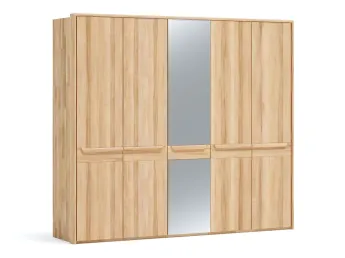 Шафа Глорія 5-дверна натурального кольору, матеріал зрощений/цільний бук, одна середня дверка дзеркало з паспарту