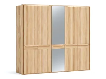 Шафа Глорія 5-дверна натурального кольору, матеріал зрощений/цільний бук, одна середня дверка дзеркало з паспарту та підсвіткою