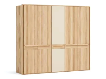 Шафа Глорія 5-дверна натурального кольору, матеріал зрощений/цільний бук, одна середня дверка скло матове біле з паспарту