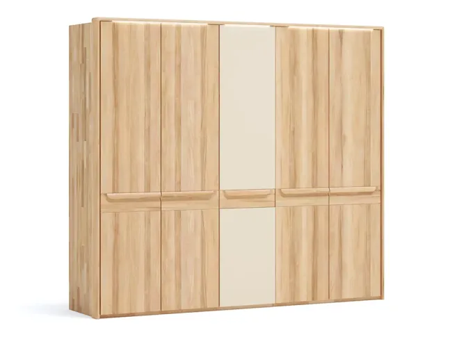 Купити Шафа Глорія 5-дверна натурального кольору, матеріал зрощений/цільний бук, дверки дерево (загальний вигляд)