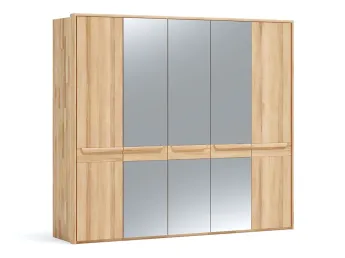 Шафа Глорія 5-дверна натурального кольору, матеріал зрощений/цільний бук, три середні дверки дзеркало з паспарту