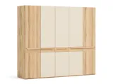 Шафа Глорія 5-дверна натурального кольору, матеріал зрощений/цільний бук, три середні дверки скло матове біле
