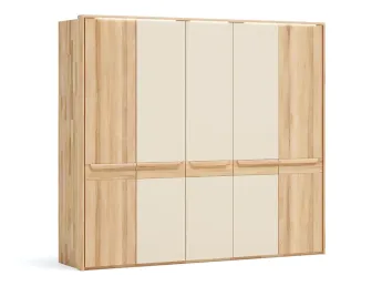 Шафа Глорія 5-дверна натурального кольору, матеріал бук, три середні дверки скло матове біле з паспарту та підсвіткою