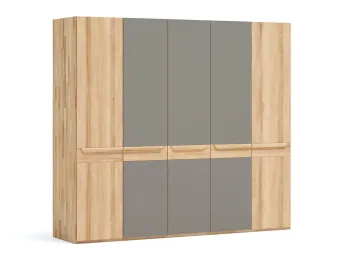 Шафа Глорія 5-дверна натурального кольору, матеріал зрощений/цільний бук, три середні дверка скло матове сіре
