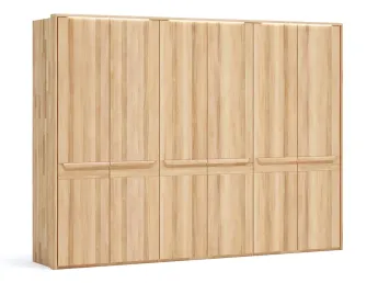 Шафа Глорія 6-дверна натурального кольору, матеріал зрощений/цільний бук, дверки дерево з паспарту та підсвіткою