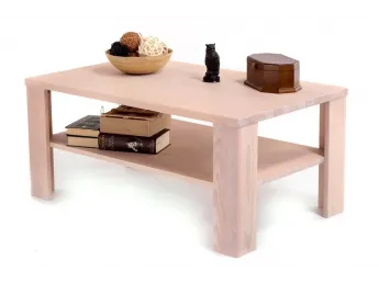 Стіл журнальний Беатріс білого кольору, матеріал - цільний бук (загальний вигляд з декором).