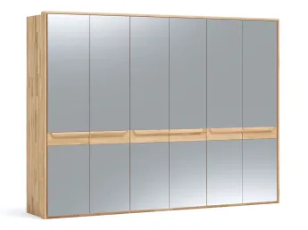 Шафа Глорія 6-дверна натурального кольору, матеріал зрощений/цільний бук, дверки дзеркало з паспарту (загальний вигляд)