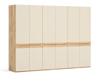 Шафа Глорія 6-дверна натурального кольору, матеріал зрощений/цільний бук, дверки матове скло біле (загальний вигляд)