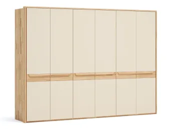 Шафа Глорія 6-дверна натурального кольору, матеріал зрощений/цільний бук, дверки матове скло біле з паспарту