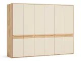 Шафа Глорія 6-дверна натурального кольору, матеріал зрощений/цільний бук, дверки матове скло біле з паспарту