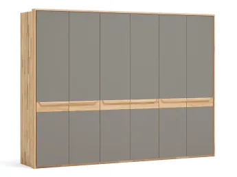 Шафа Глорія 6-дверна натурального кольору, матеріал зрощений/цільний бук, дверки матове скло сіре з паспарту