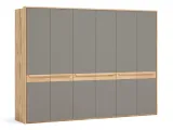 Шафа Глорія 6-дверна натурального кольору, матеріал зрощений/цільний бук, дверки матове скло сіре з паспарту