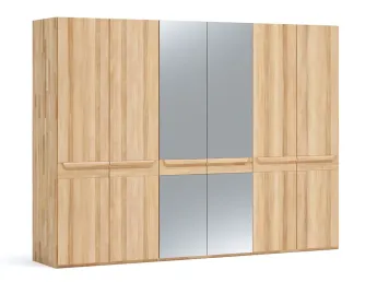 Шафа Глорія 6-дверна натурального кольору, матеріал зрощений/цільний бук, дві середні дверки дзеркало (загальний вигляд)