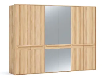Шафа Глорія 6-дверна натурального кольору, матеріал зрощений/цільний бук, дві середні дверки дзеркало з паспарту