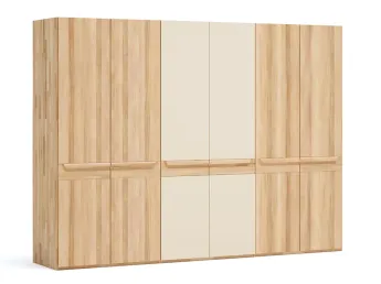 Шафа Глорія 6-дверна натурального кольору, матеріал зрощений/цільний бук, дві середні дверки матове скло біле (загальний вигляд)