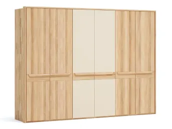 Шафа Глорія 6-дверна натурального кольору, матеріал зрощений/цільний бук, дві середні дверки матове скло біле з паспарту