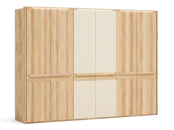 Шафа Глорія 6-дверна натурального кольору, матеріал бук, дві середні дверки матове скло біле з паспарту та підсвіткою