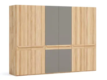 Шафа Глорія 6-дверна натурального кольору, матеріал зрощений/цільний бук, дві середні дверки матове скло сіре (загальний вигляд)