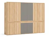 Шафа Глорія 6-дверна натурального кольору, матеріал зрощений/цільний бук, дві середні дверки матове скло сіре з паспарту