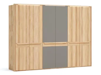 Шафа Глорія 6-дверна натурального кольору, матеріал бук, дві середні дверки матове скло сіре з паспарту та підсвіткою