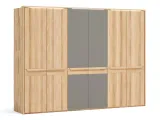 Шафа Глорія 6-дверна натурального кольору, матеріал бук, дві середні дверки матове скло сіре з паспарту та підсвіткою