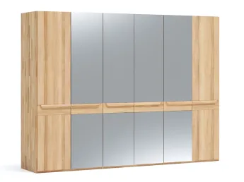 Шафа Глорія 6-дверна натурального кольору, матеріал зрощений/цільний бук, чотири середні дверки дзеркало (загальний вигляд)