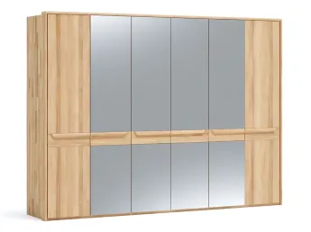 Шафа Глорія 6-дверна натурального кольору, матеріал зрощений/цільний бук, чотири середні дверки дзеркало з паспарту