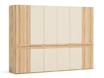 Шафа Глорія 6-дверна натурального кольору, матеріал зрощений/цільний бук, чотири середні дверки матове скло біле