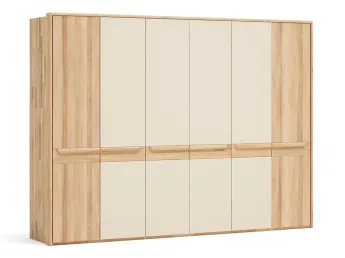 Шафа Глорія 6-дверна натурального кольору, матеріал зрощений/цільний бук, чотири середні дверки матове скло біле з паспарту