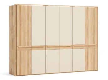Шафа Глорія 6-дверна натурального кольору, матеріал бук, чотири середні дверки матове скло біле з паспарту та підсвіткою