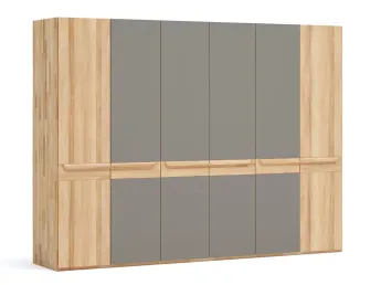 Шафа Глорія 6-дверна натурального кольору, матеріал зрощений/цільний бук, чотири середні дверки матове скло сіре
