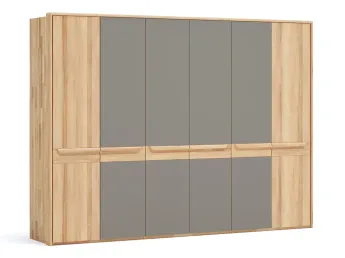 Шафа Глорія 6-дверна натурального кольору, матеріал зрощений/цільний бук, чотири середні дверки матове скло сіре з паспарту