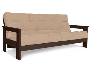 Диван-футон розкладний MEXICO кольору венге лак, матеріал - бук цільний, колір тканини - бежевий (загальний вигляд)