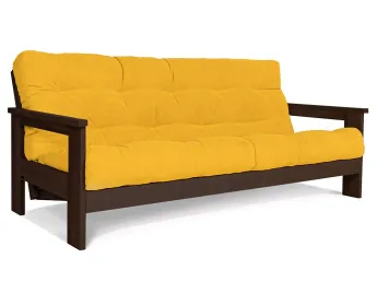 Диван-футон розкладний MEXICO кольору венге лак, матеріал - бук цільний, колір тканини - жовтий (загальний вигляд)