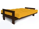 Диван-футон розкладний MEXICO кольору венге лак, матеріал - бук цільний, колір тканини - жовтий (вигляд розкладений)