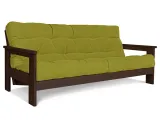 Диван-футон розкладний MEXICO кольору венге лак, матеріал - бук цільний, колір тканини - зелений (вигляд розкладений)