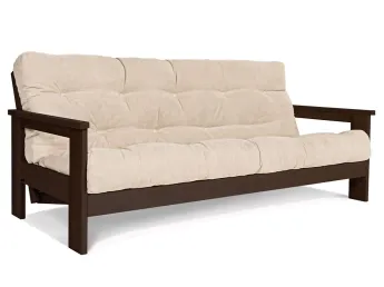 Диван-футон розкладний MEXICO кольору венге лак, матеріал - бук цільний, колір тканини - кремовий (загальний вигляд)