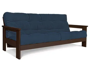 Диван-футон розкладний MEXICO кольору венге лак, матеріал - бук цільний, колір тканини - синій (загальний вигляд)