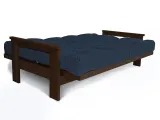 Диван-футон розкладний MEXICO кольору венге лак, матеріал - бук цільний, колір тканини - синій (вигляд розкладений)