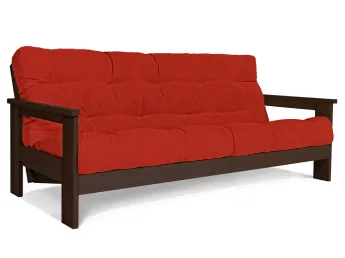 Диван-футон розкладний MEXICO кольору венге лак, матеріал - бук цільний, колір тканини - червоний (загальний вигляд)