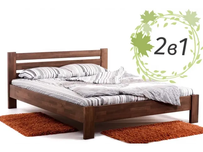 Двоспальне дерев'яне ліжко Сільвана та ортопедичний матрац Care Cloud (2 в 1).