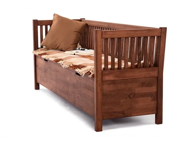 Лавка Олівер коричневого кольору, матеріал - зрощений бук (вигляд збоку).